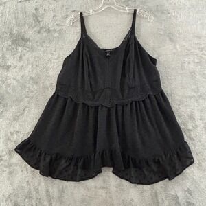 Torrid Babydoll Eyelet Lace Detail Camisole Tank Top Womens 2X 18/20 Black Sheer